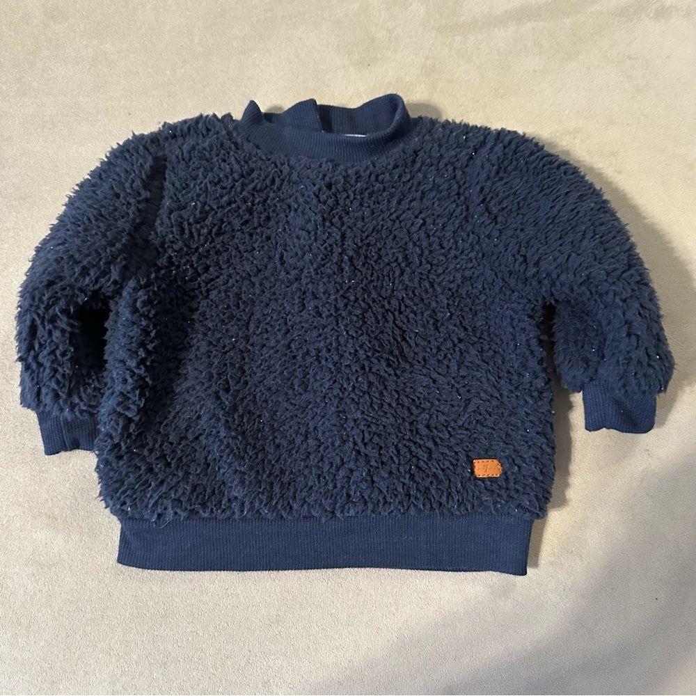 7 For All Mankind Baby 0-3M Navy Sherpa Fleece Pullover Sweatshirt - Picture 1 of 3